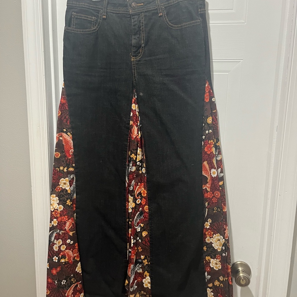 Black Jean skirt with Floral Inserts